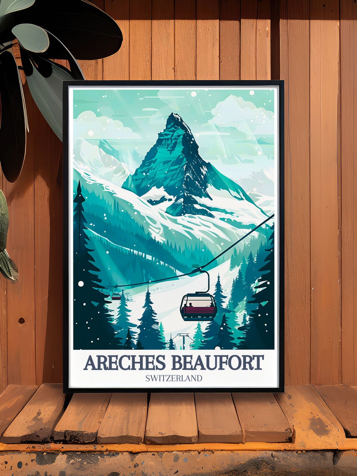 Areches Beaufort Gondola Ride By Snowy Alpine Peak Winter Poster - Image 2