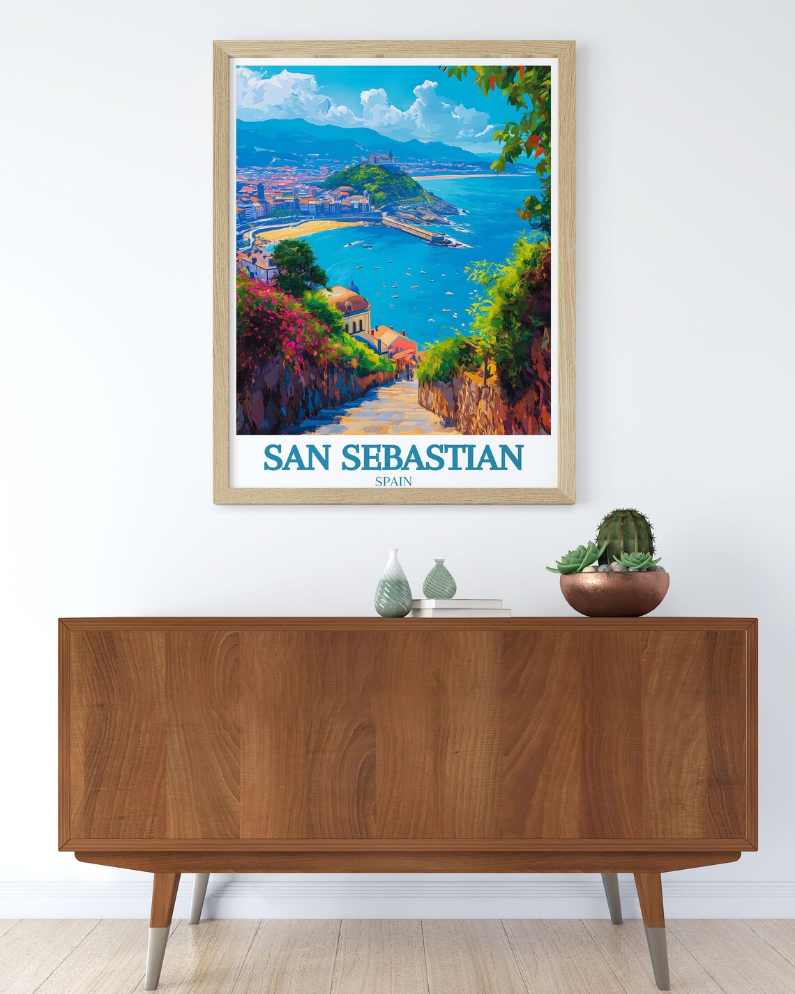 San Sebastian Harbor View Stone Staircase Spain Travel Poster - Image 2