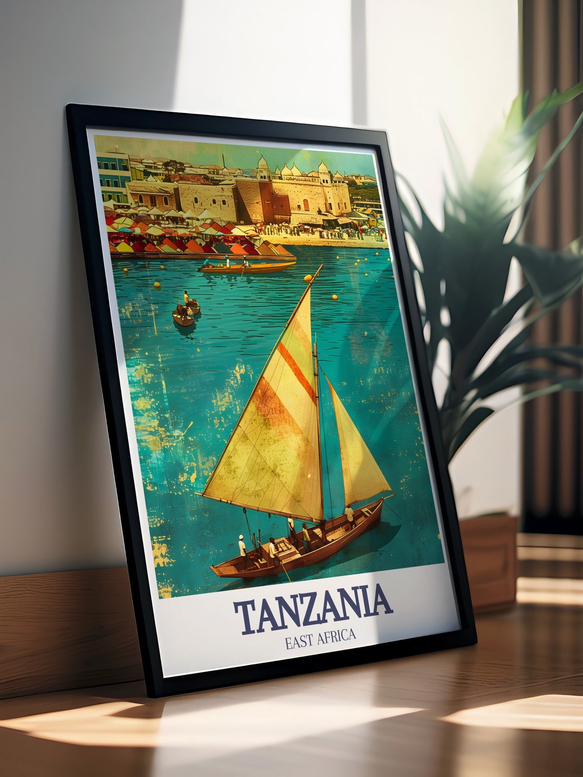 Tanzania Zanzibar Dhow Sailboat Old Town Waterfront Harbor Poster - Image 2