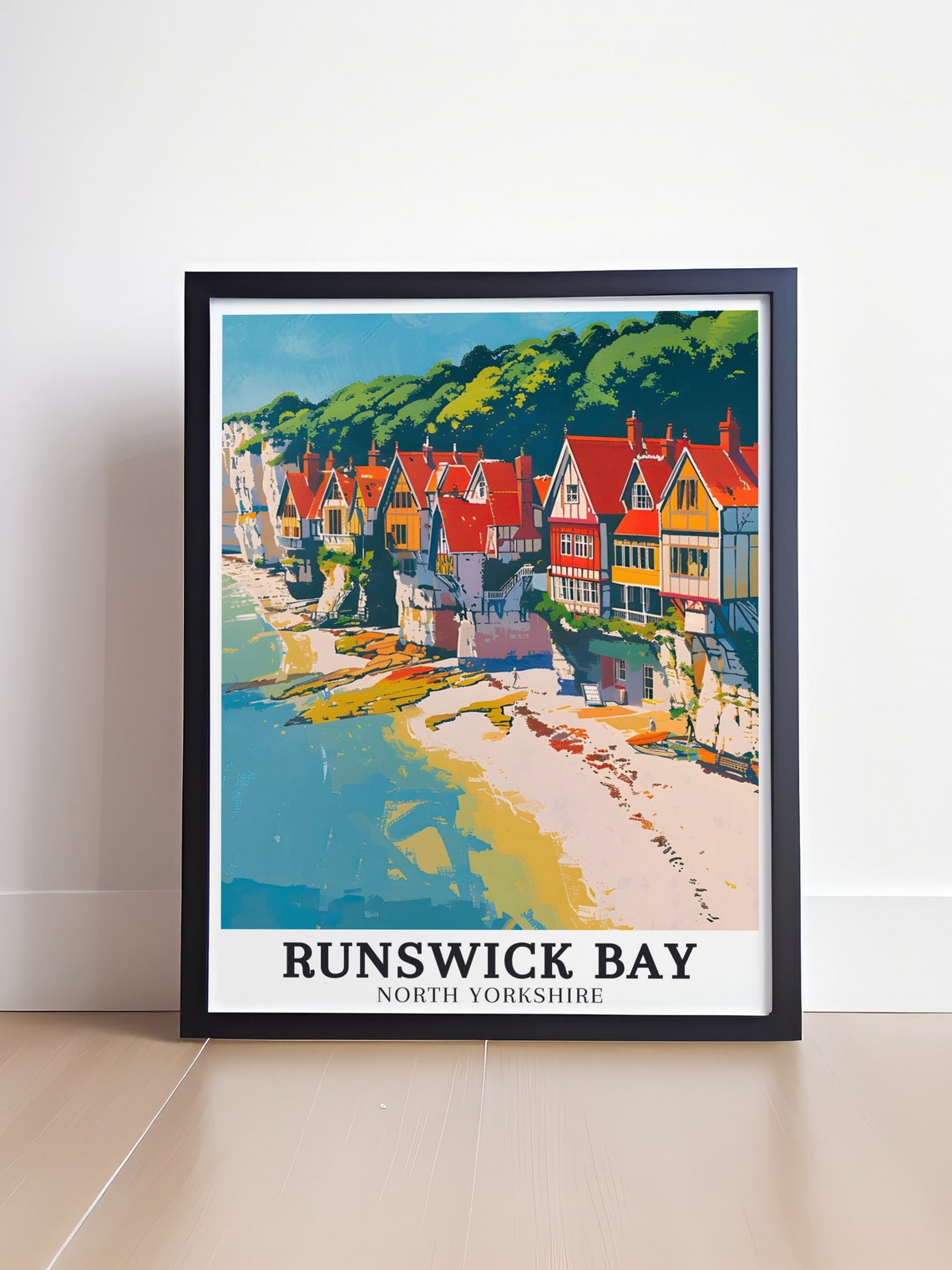 Runswick Bay Cliffside Fishing Village Cove Beach View Poster - Image 4