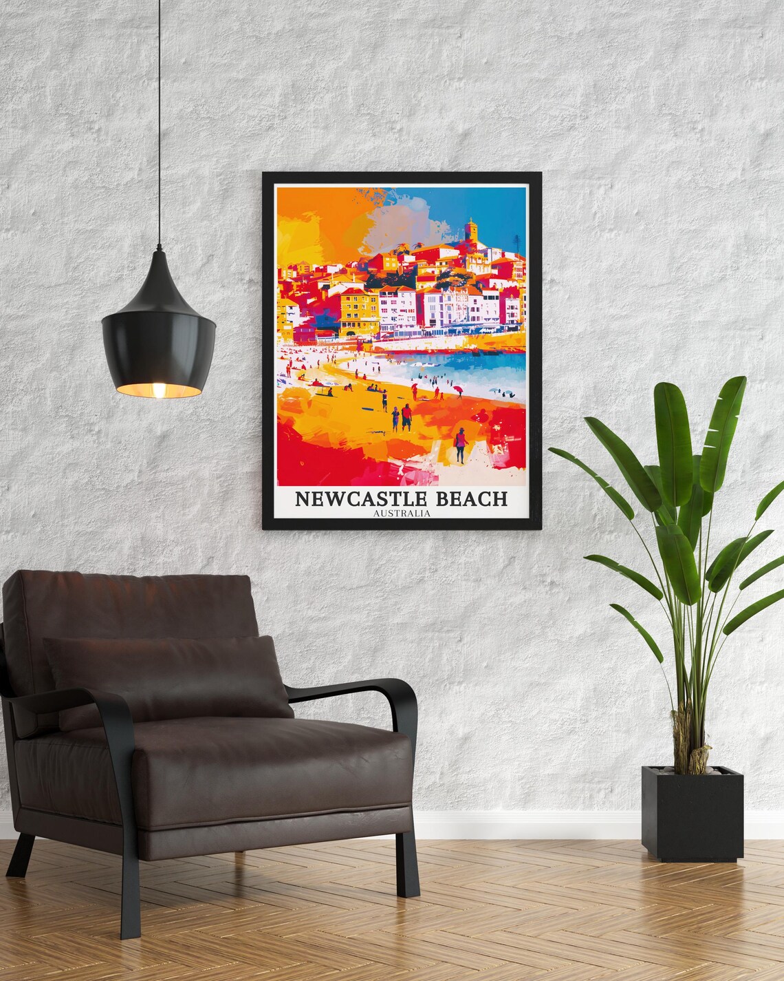 Newcastle Beach Australia Poster Pop Art Beach Town and Crowded Shore - Image 3
