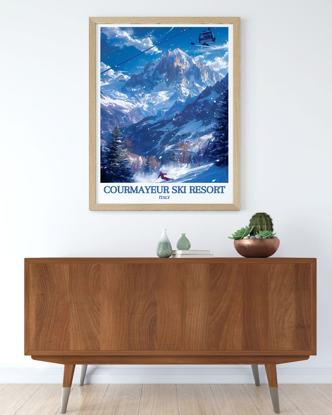 Courmayeur Italy Ski Resort Powder Snow Cable Car Scene Poster - Image 2