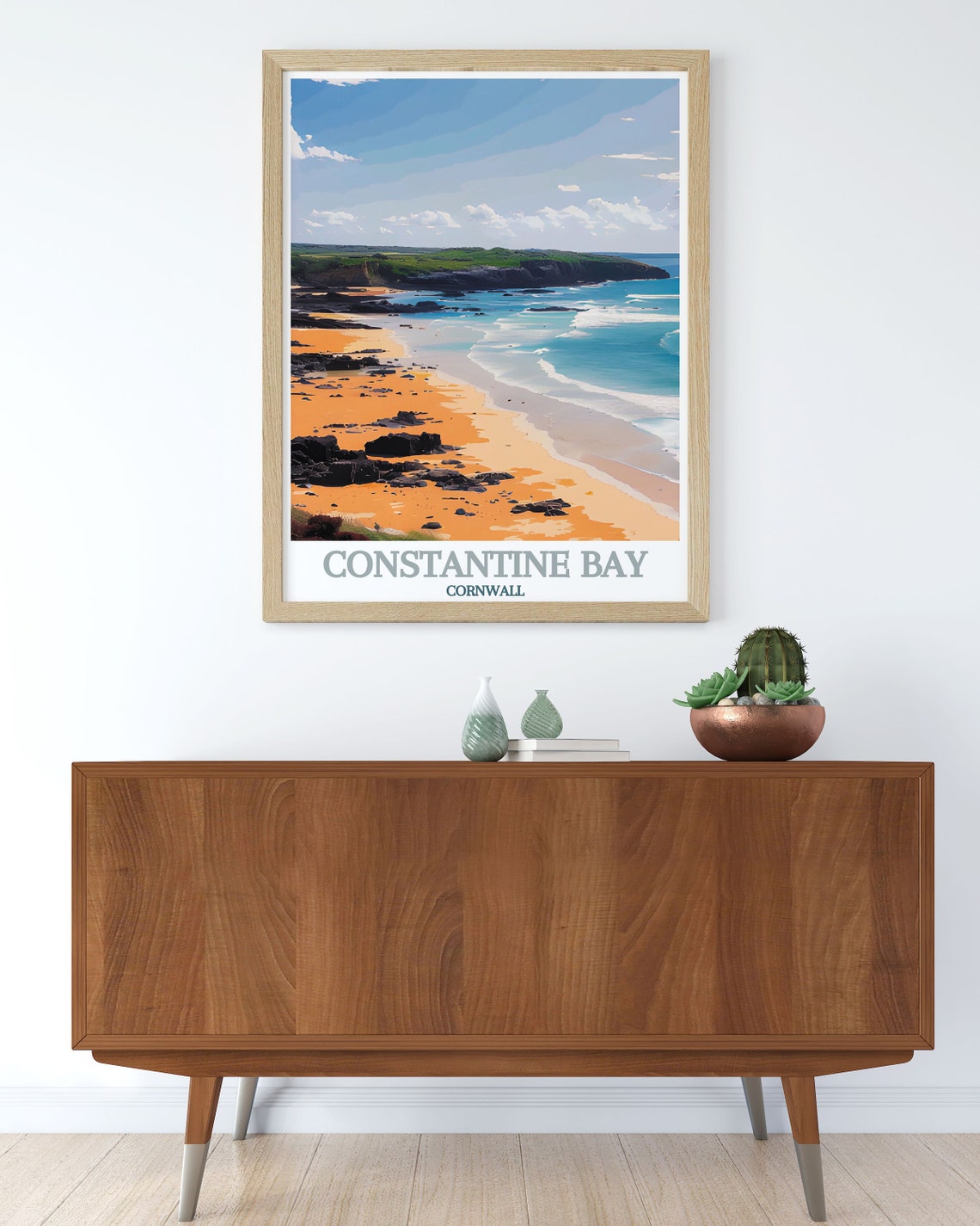 Constantine Bay Cornwall Rocky Coast Waves Seascape Poster Art - Image 3