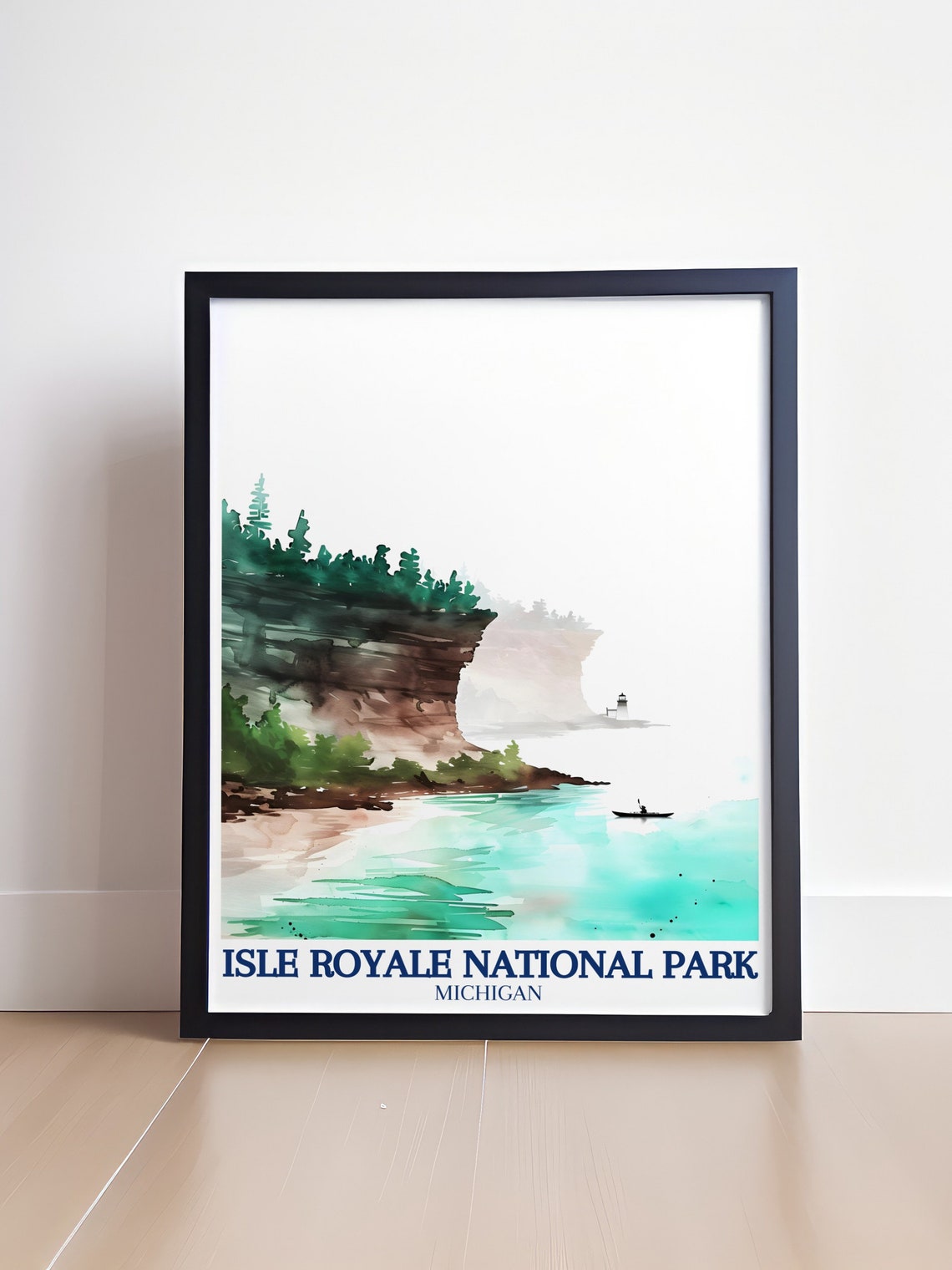 Isle Royale National Park Michigan Watercolor Lighthouse Poster - Image 4