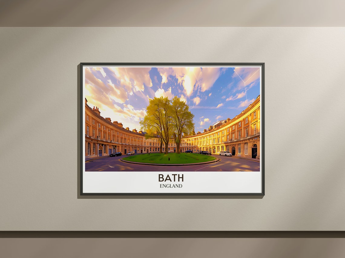 Bath England Royal Crescent Circus Golden Hour Cityscape Poster