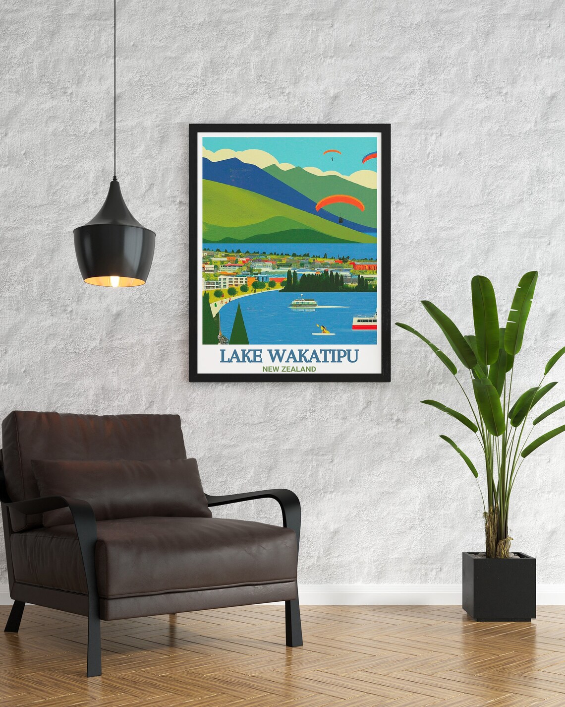 Lake Wakatipu New Zealand Queenstown Waterfront Travel Poster - Image 2