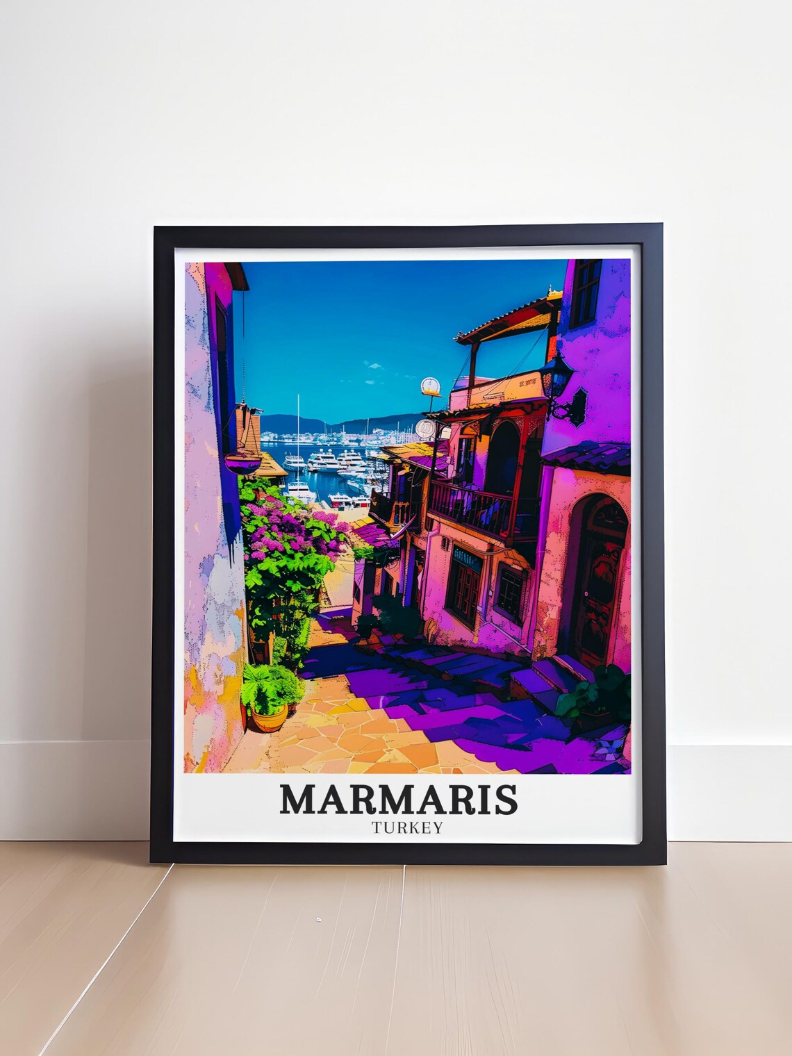 Marmaris Turkey Colorful Old Town Alley Leading to the Marina Poster - Image 2