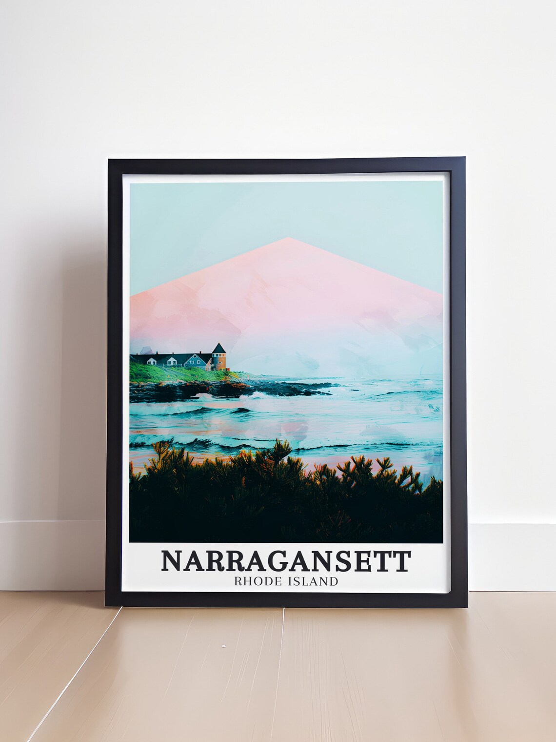 Narragansett Rhode Island Beach Towers Sunset Waves Travel Poster - Image 4