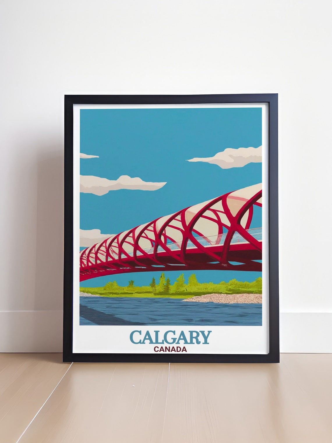 Calgary Canada Travel Poster Peace Bridge Bow River Red Design - Image 4