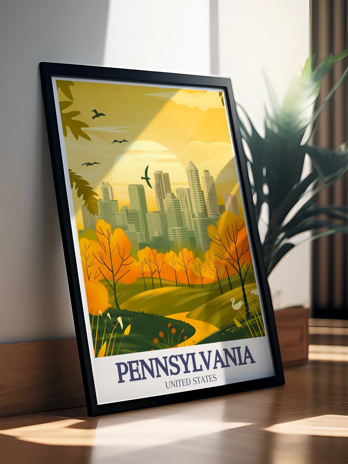 Pennsylvania Sunset Skyline Golden Park Autumn Travel Poster - Image 2