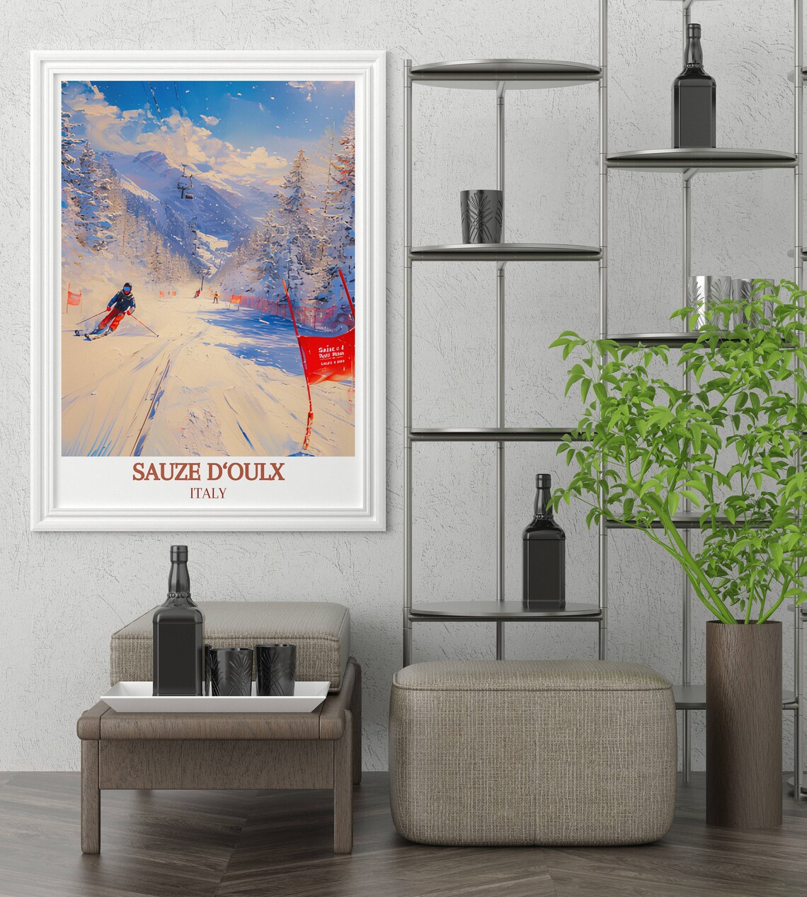 Sauze Doulx Italy Ski Resort Slopes Alpine Winter Skiing Poster - Image 3