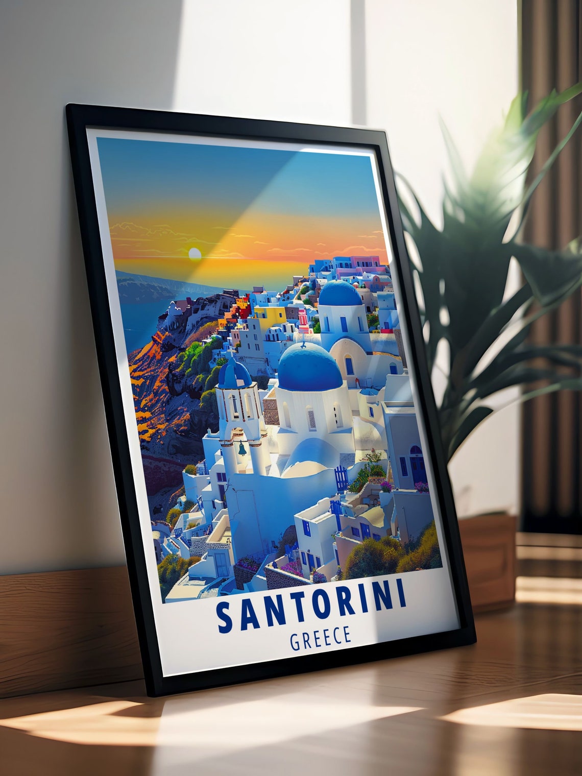 Santorini Greece Oia Sunset Blue Domes White Village Travel Poster - Image 2
