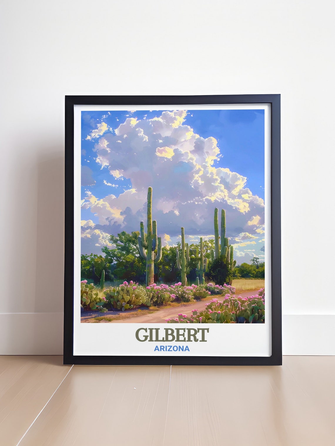 Gilbert Arizona Blooming Saguaro Cactus Desert Sunset Travel Poster - Image 4
