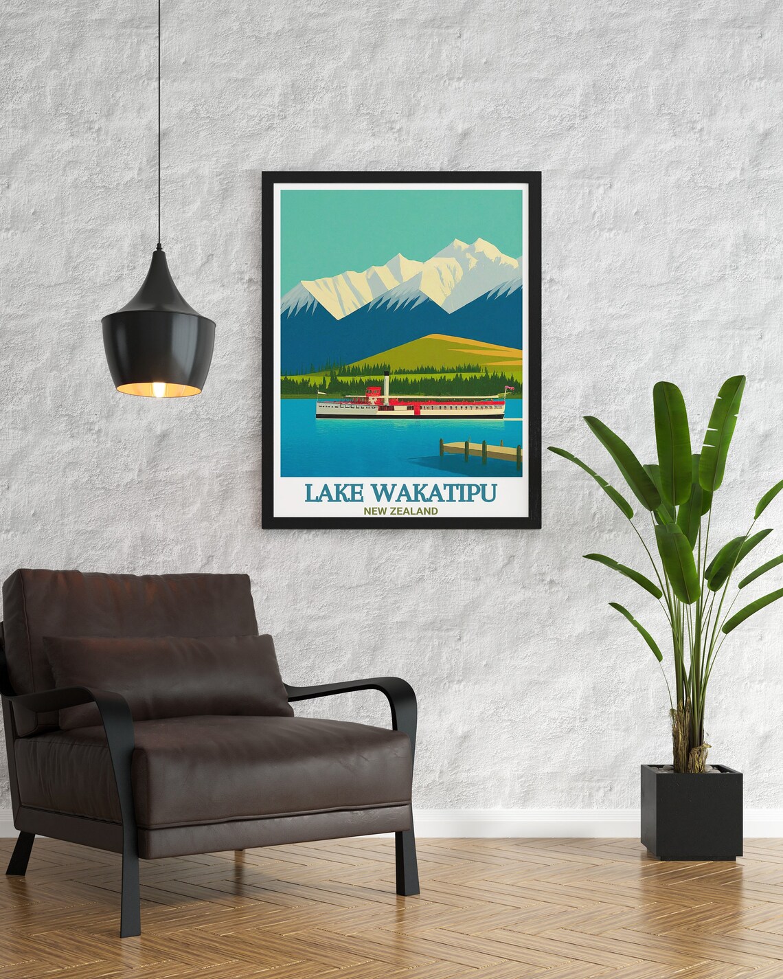 Lake Wakatipu New Zealand Steamship Alpine Lake Travel Poster - Image 2