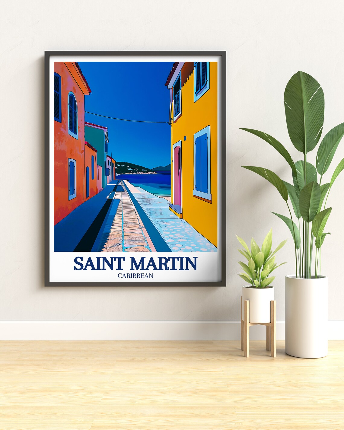 Saint Martin Caribbean Colorful Street Sea Bold Flat Art Poster - Image 2