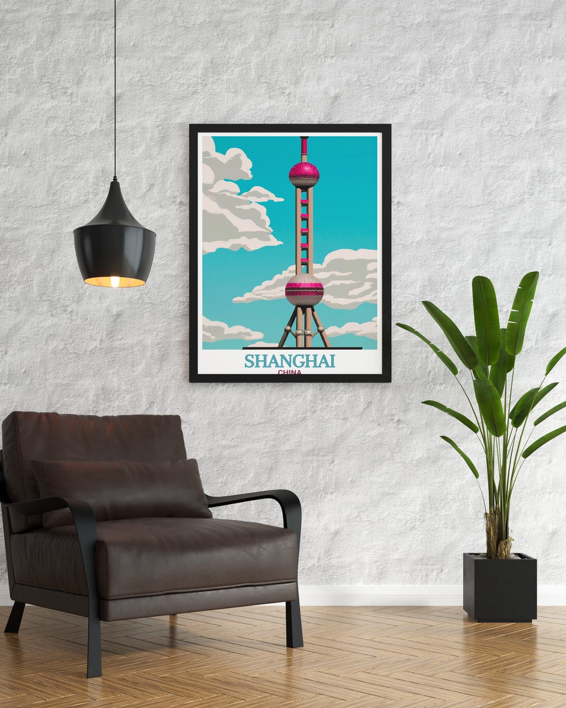 Shanghai China Oriental Pearl Tower Bold Pop Art Teal Poster - Image 3