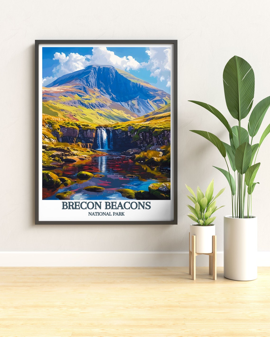 Brecon Beacons National Park Waterfall Reflection Wales Travel Poster - Image 2