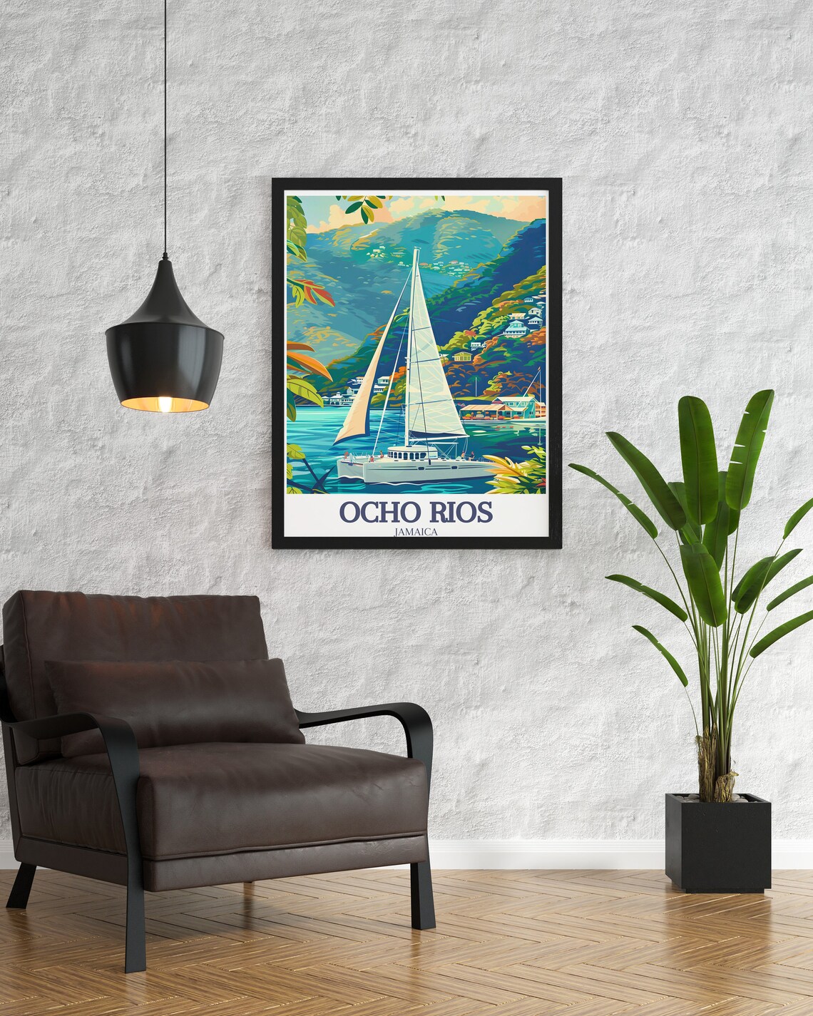 Ocho Rios Jamaica Sailboat Caribbean Bay Mountains Travel Poster - Image 3