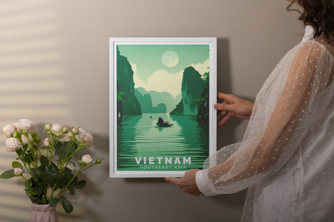 Vietnam Ha Long Bay Emerald Karsts Junk Boat Moonlit Travel Poster - Image 2
