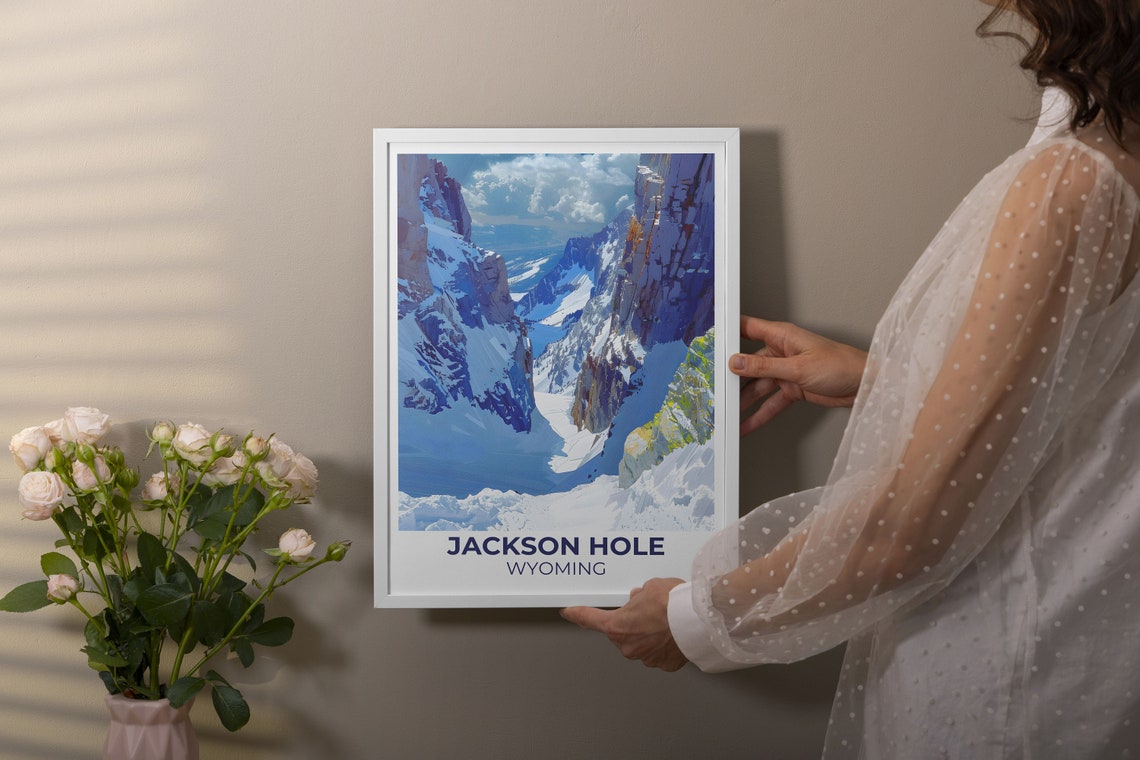 Jackson Hole Wyoming Snowy Mountain Canyon Steep Chute Ski Poster - Image 2