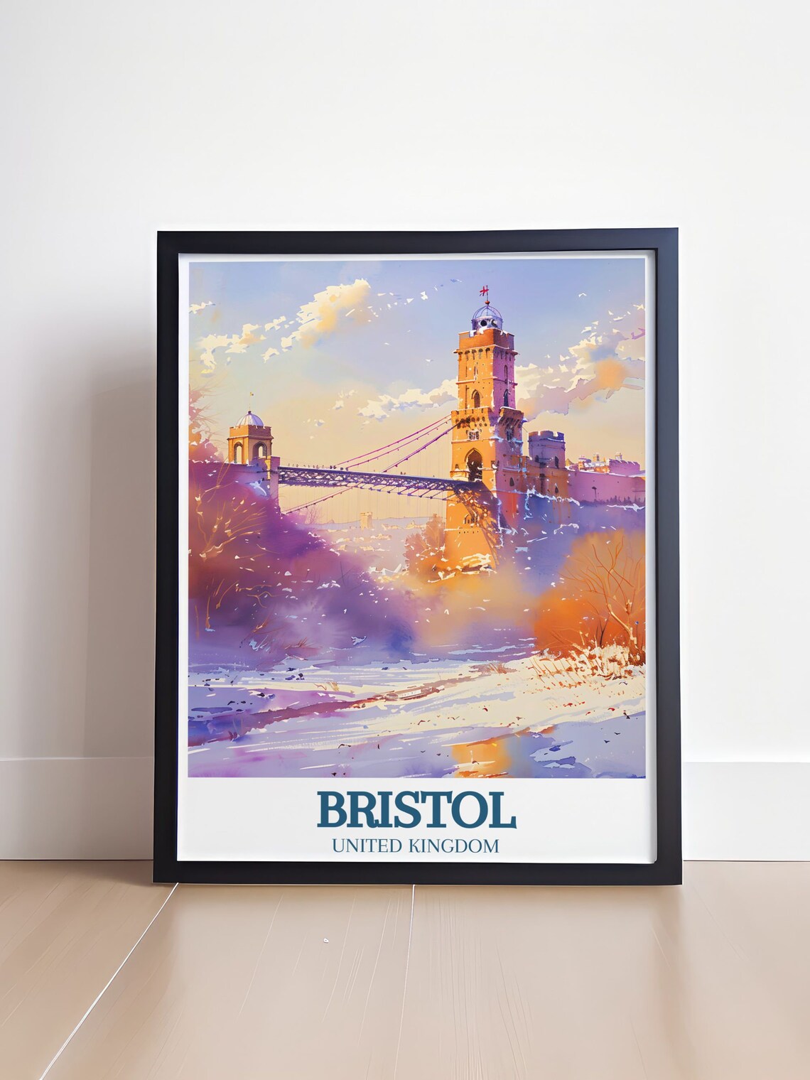 Bristol Winter Watercolor Suspension Bridge Over The Avon Poster - Image 4