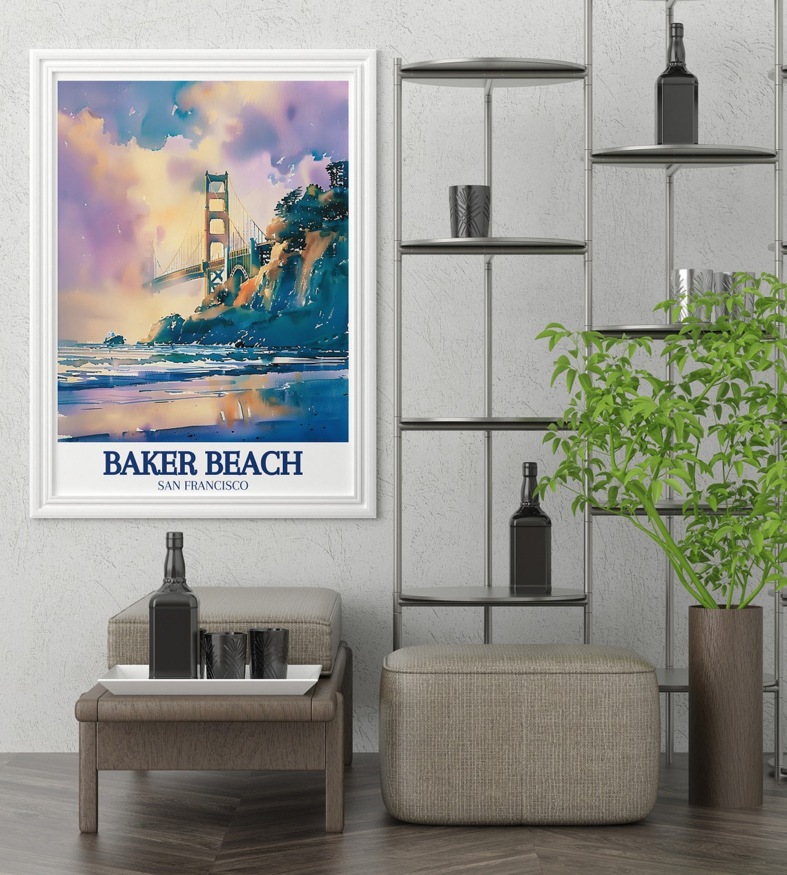 Baker Beach Golden Gate Bridge Poster San Francisco Watercolor - Image 2