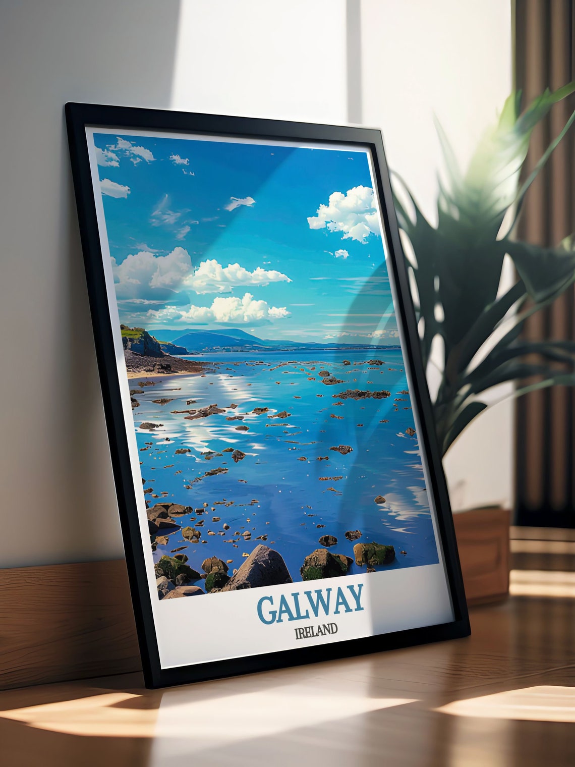 Galway Ireland Sunlit Bay Rocky Shore and Distant Headland Poster - Image 2