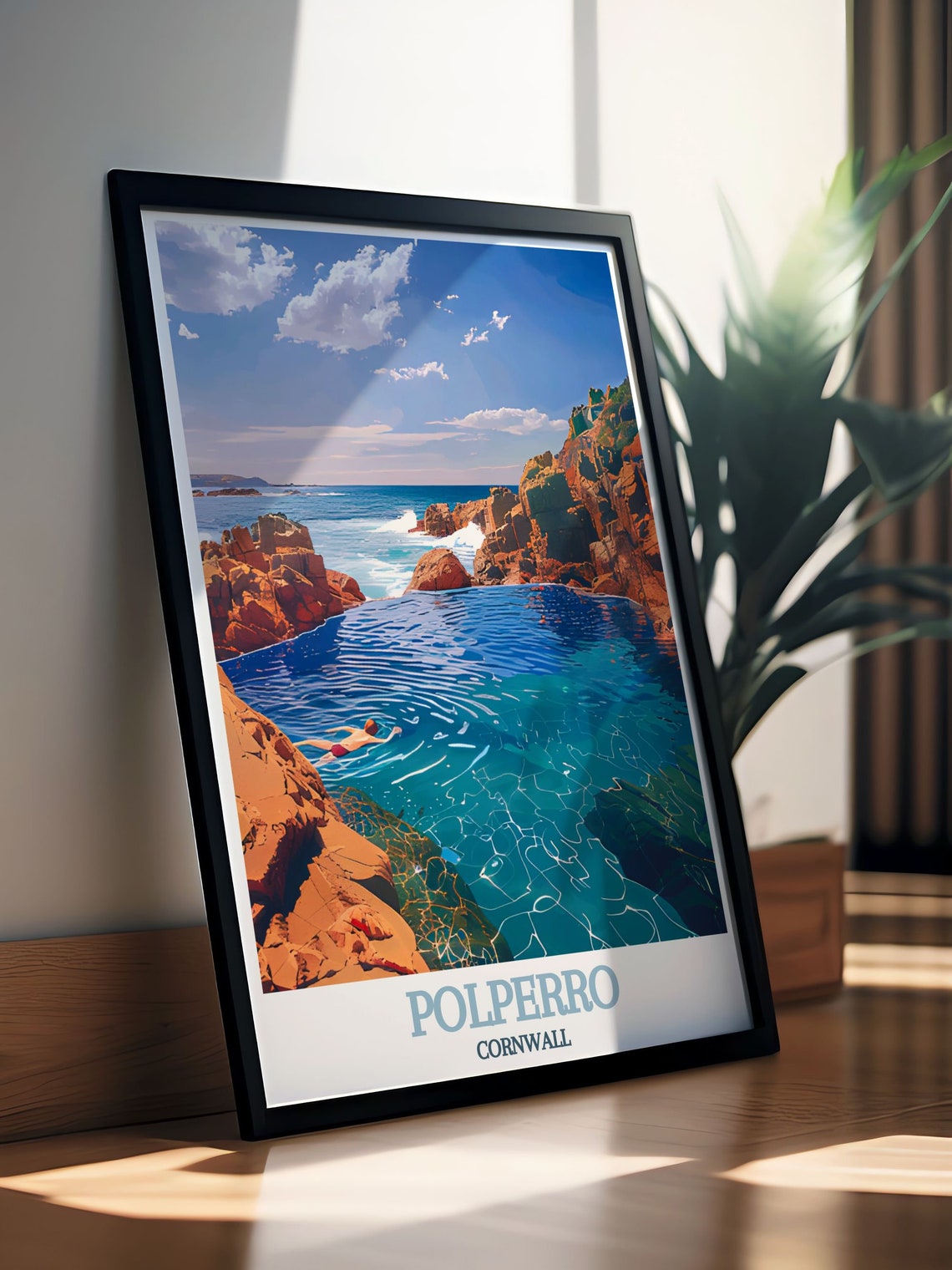Polperro Cornwall Rocky Tidal Pool Swimmer Crystal Water Poster - Image 3