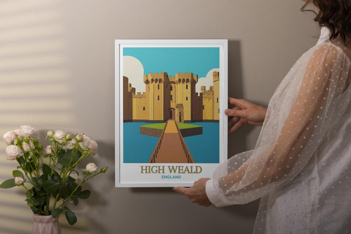 High Weald England Moated Castle Turquoise Sky Travel Poster - Image 4