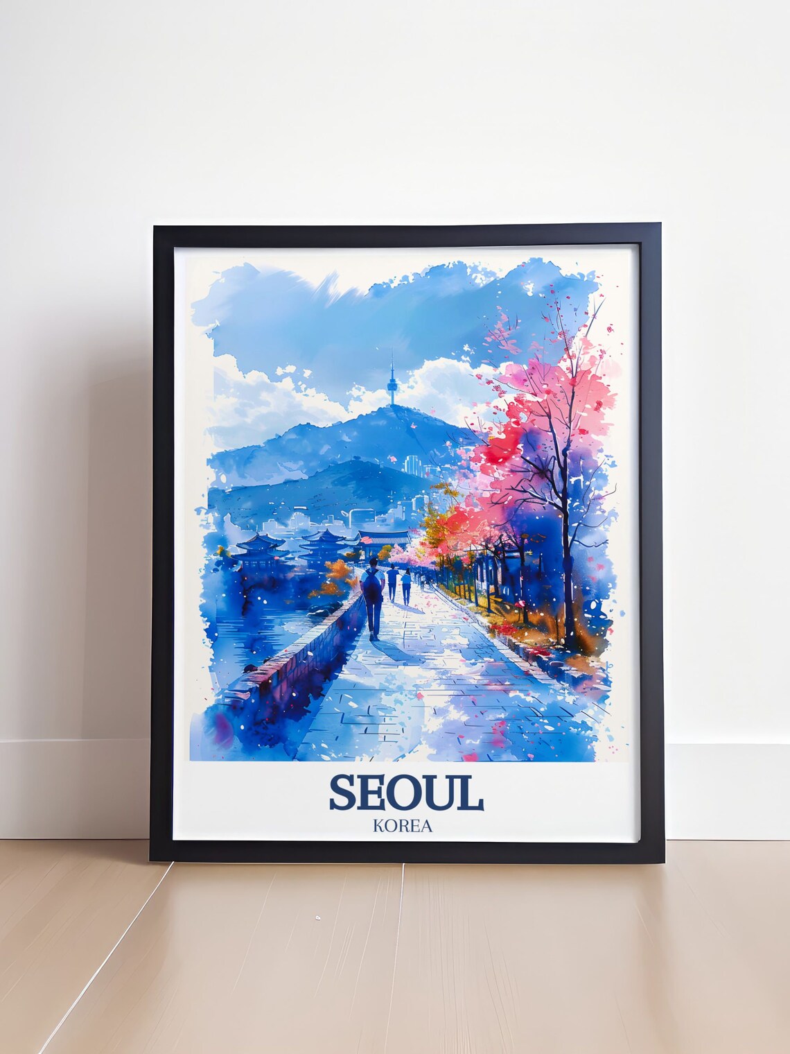 Seoul N Seoul Tower Spring Blossom Watercolor Korea Travel Poster - Image 4