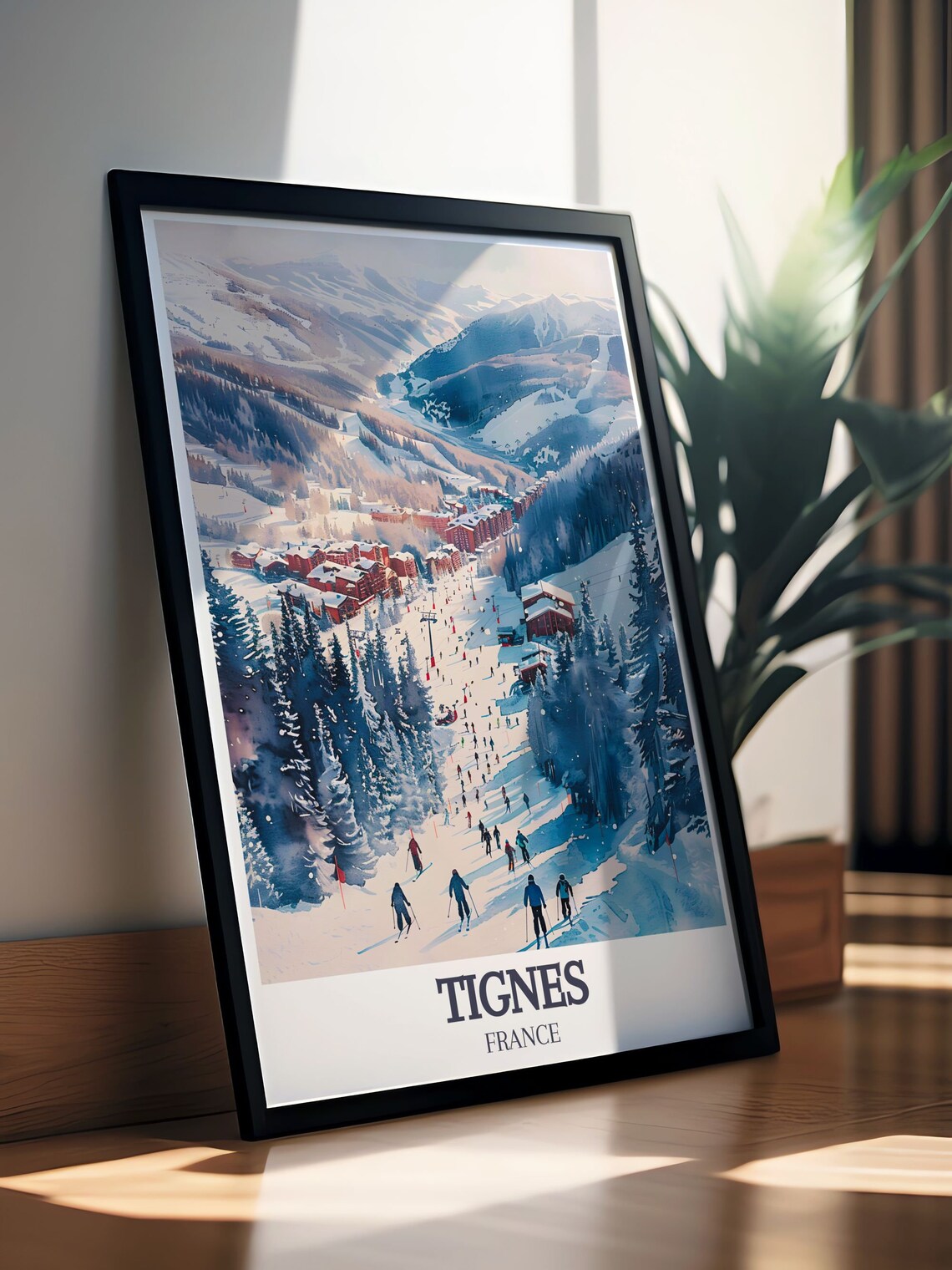Tignes Ski Resort Panorama of Snowy Slopes and Tall Pines Poster - Image 2