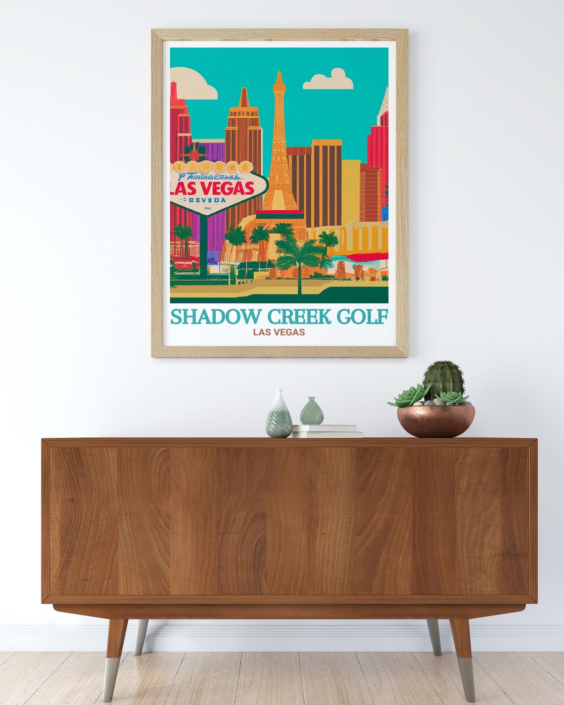 Shadow Creek Golf Las Vegas Strip Skyline Retro Style Travel Poster - Image 2