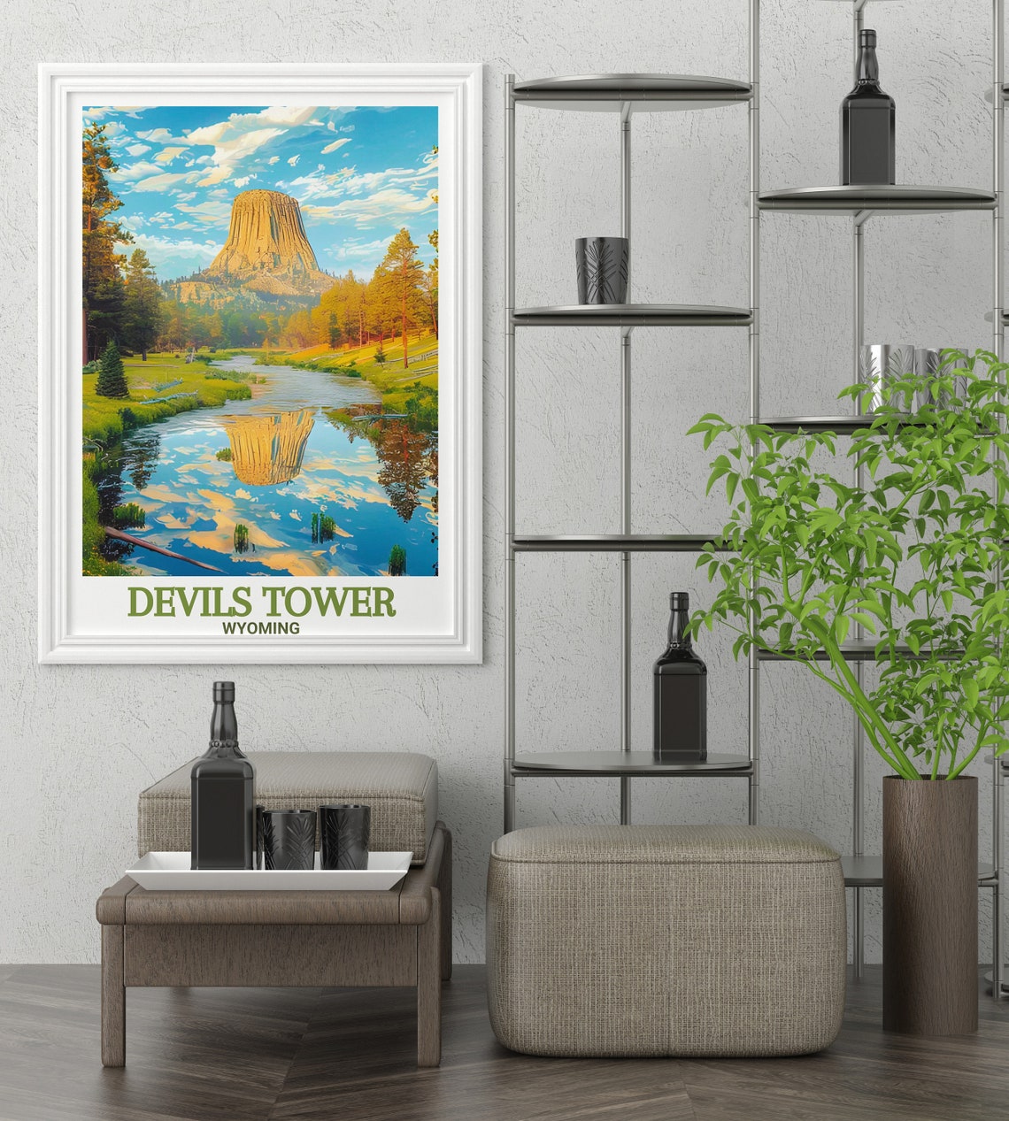 Devils Tower Wyoming River Reflection Golden Hour Travel Poster - Image 3