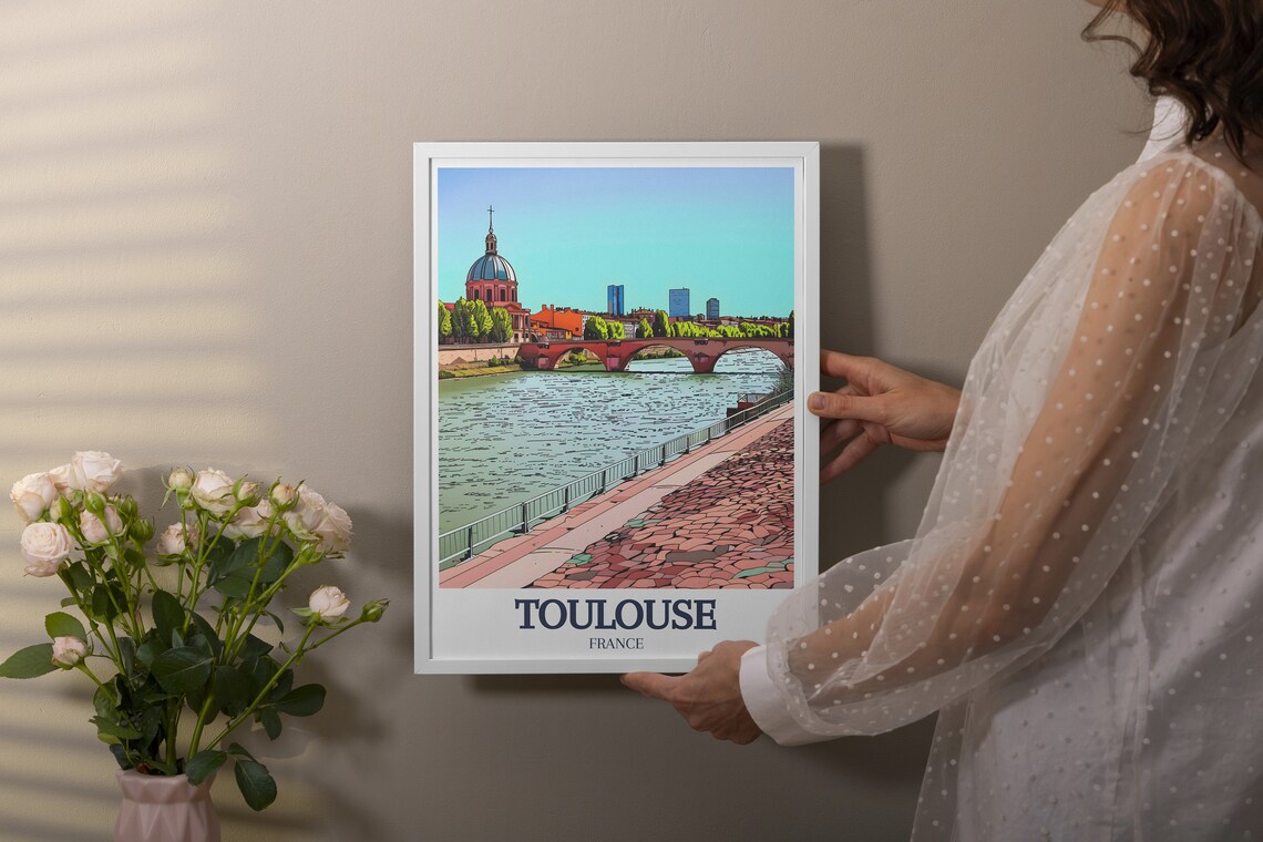 Toulouse Garonne River Domed Church France Riverside View Poster - Image 2