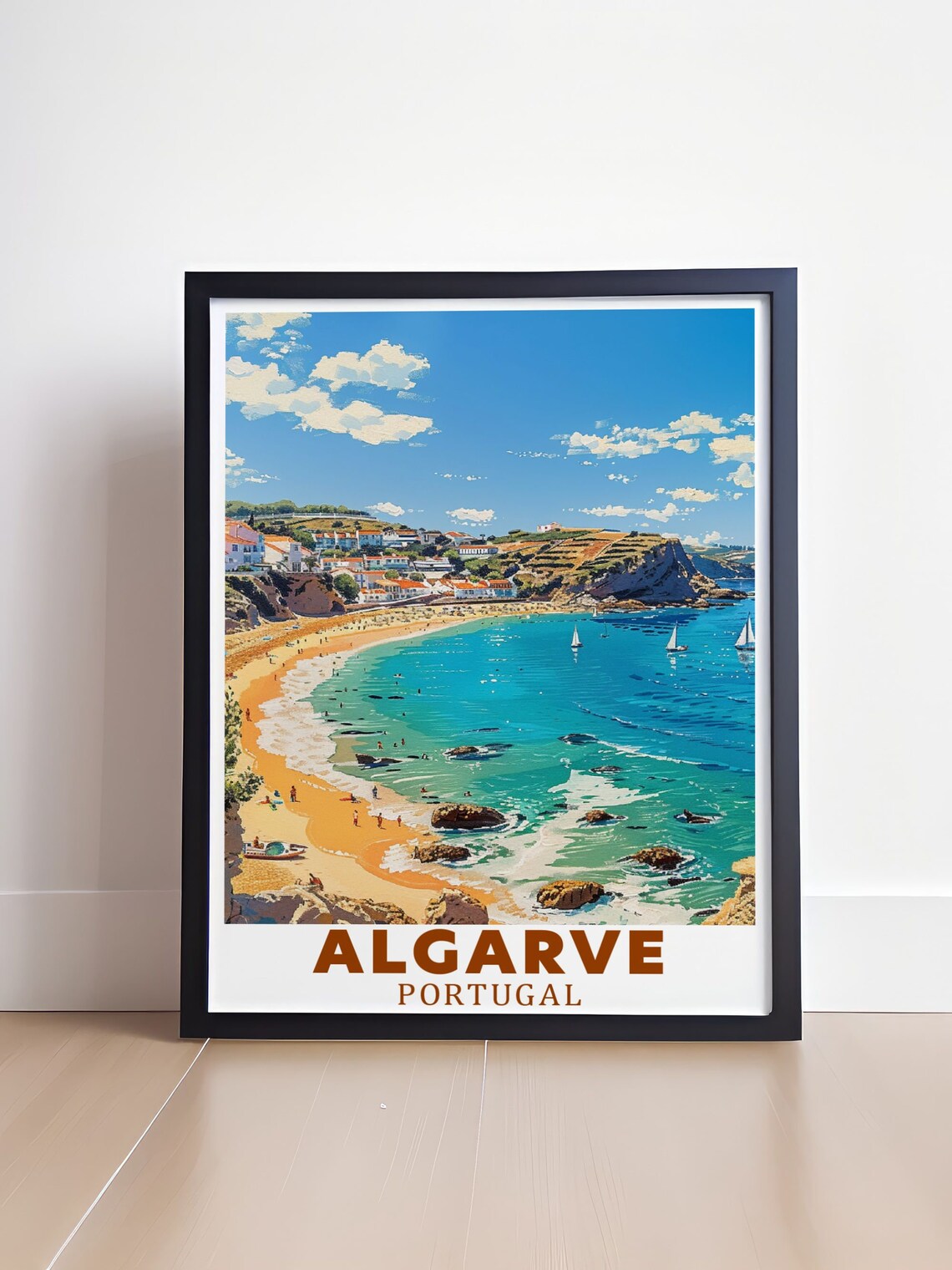 Algarve Portugal Golden Beach Cove Sailboats Retro Travel Poster - Image 4