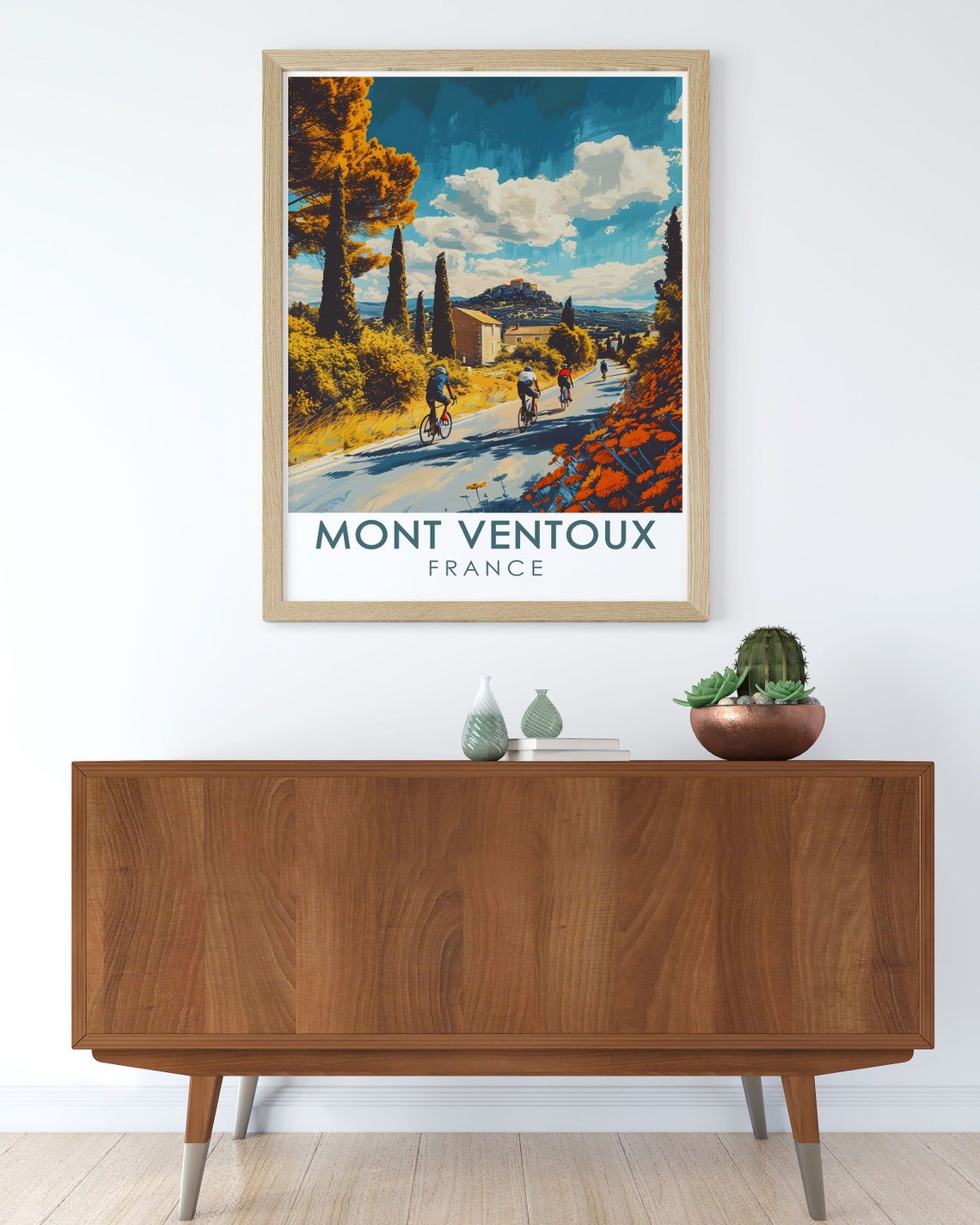 Mont Ventoux France Cyclists Climbing Past Cypress Groves Poster - Image 3