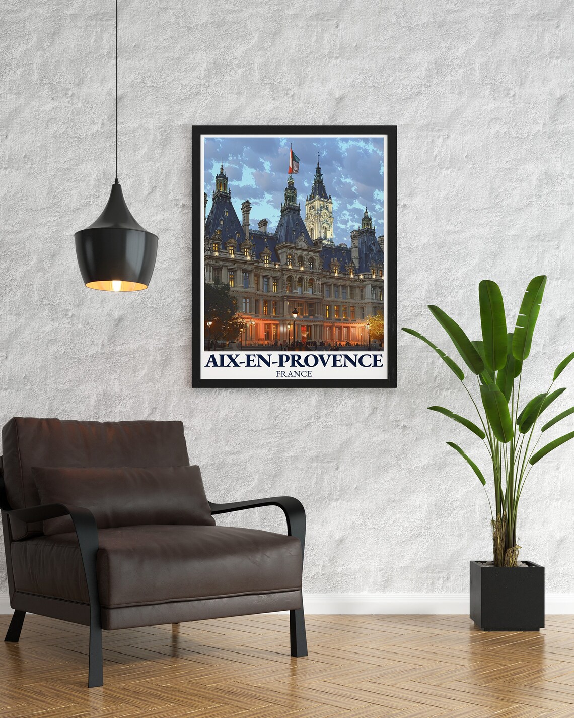 Aix-en-Provence Hotel de Ville Evening Illuminated Travel Poster - Image 2