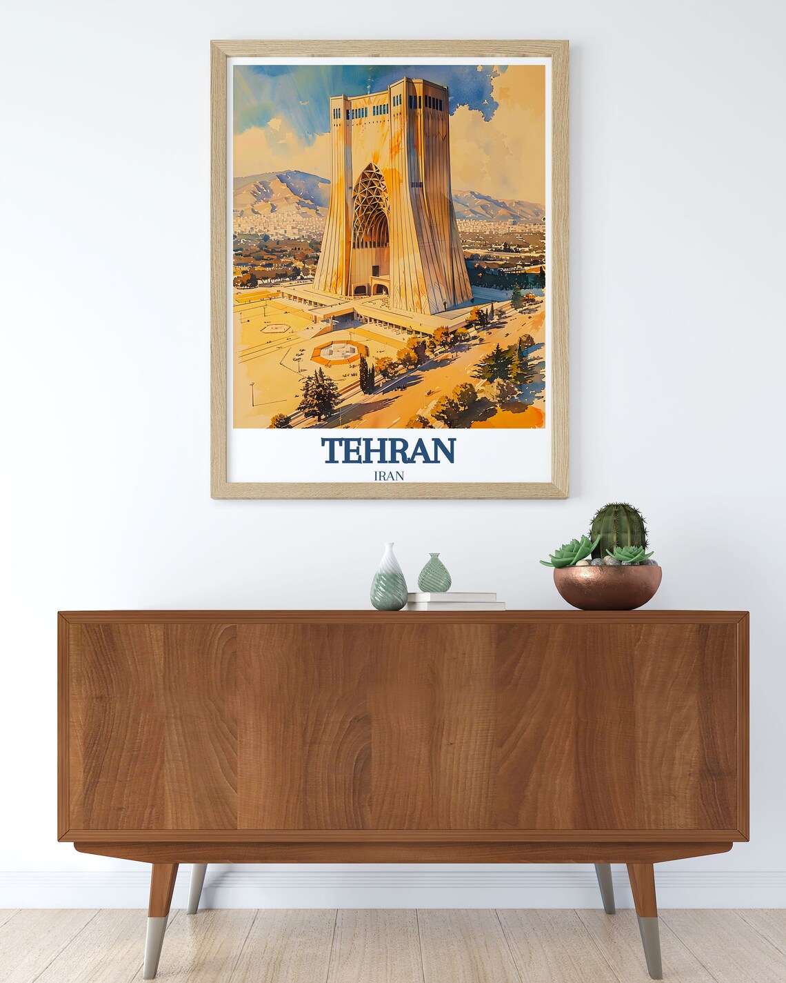 Tehran Iran Azadi Tower Golden Plaza Watercolor Travel Poster - Image 3