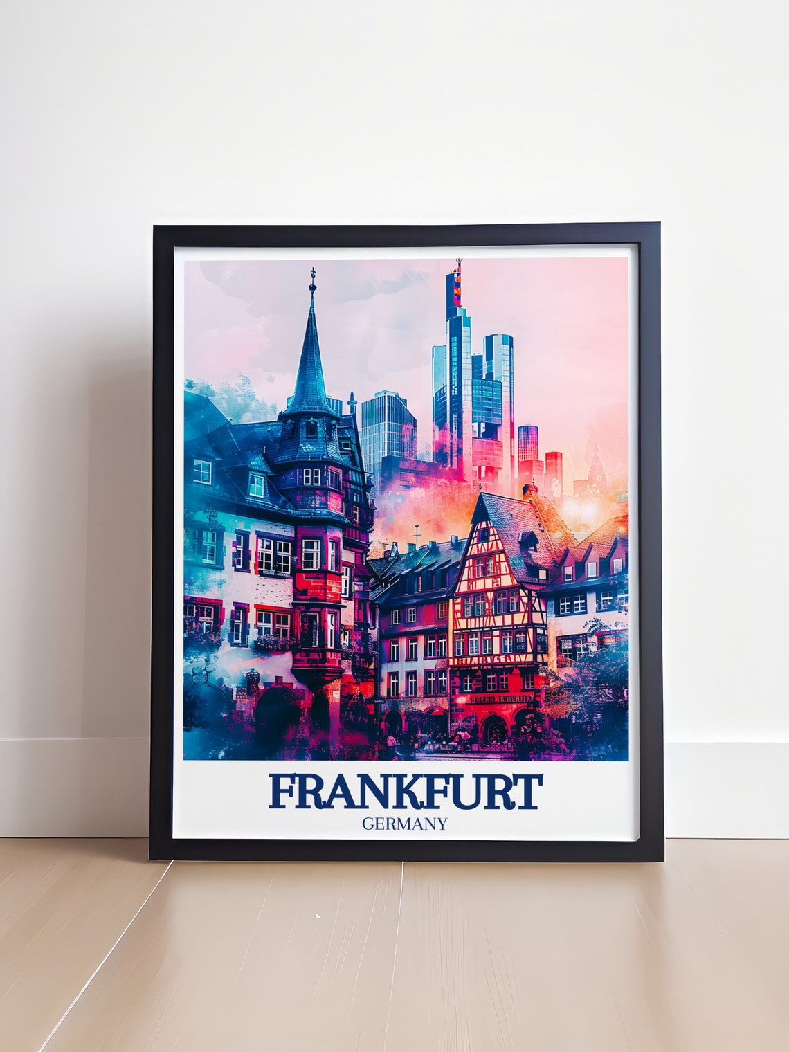 Frankfurt Romerberg Half Timbered Houses and Skyline Germany Poster - Image 4