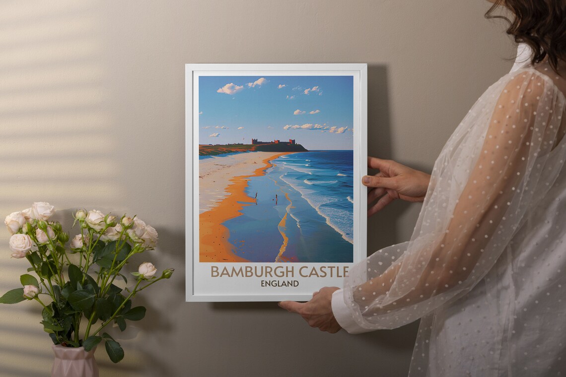 Bamburgh Castle England Sandy Beach Shoreline Summer Day Travel Poster - Image 3