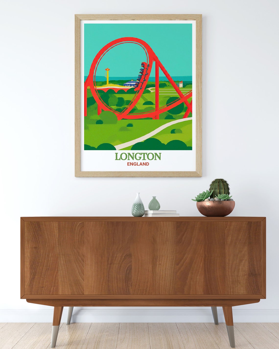 Longton Alton Towers Red Loop Roller Coaster England Travel Poster - Image 2