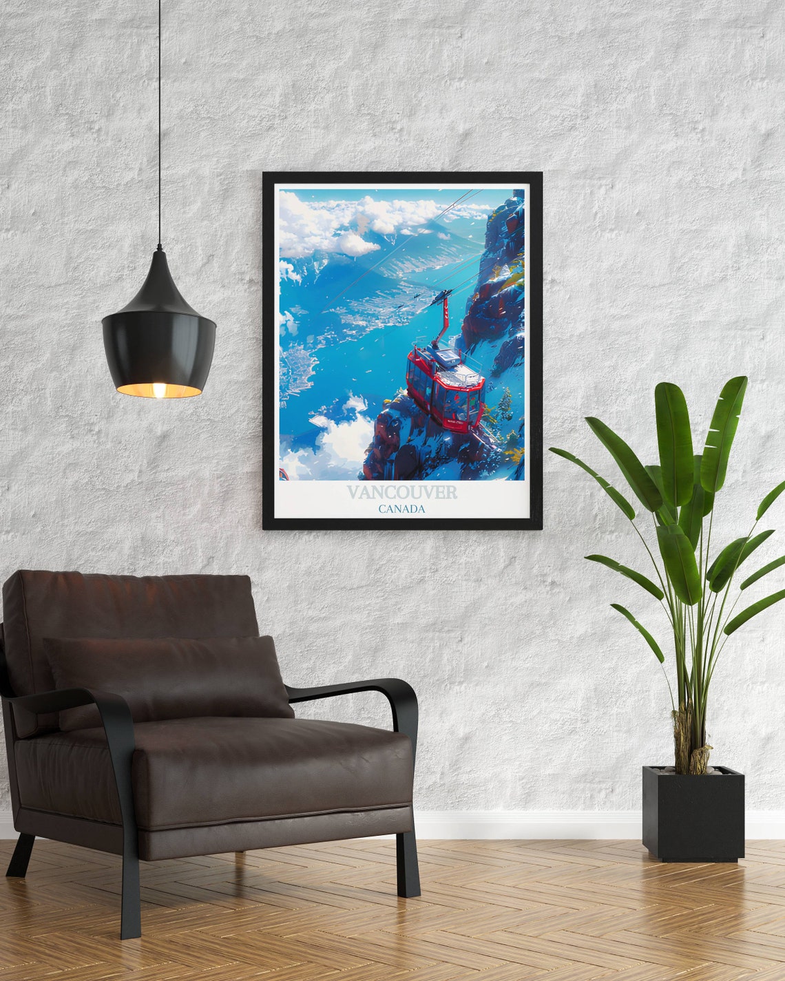 Vancouver Canada Red Gondola Cable Car Above Blue Harbour Poster - Image 2