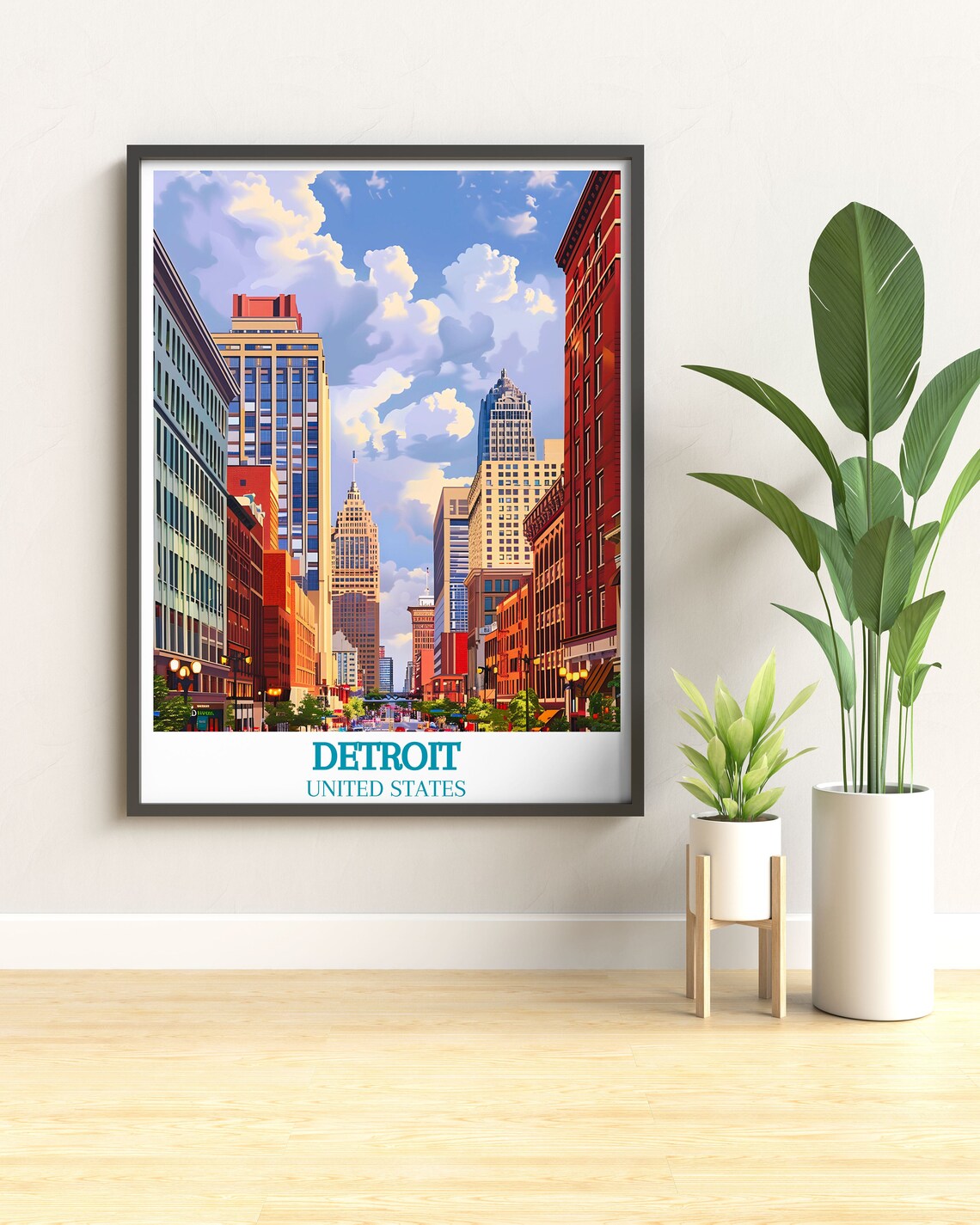 Detroit United States Downtown Skyscrapers Street View Poster - Image 3