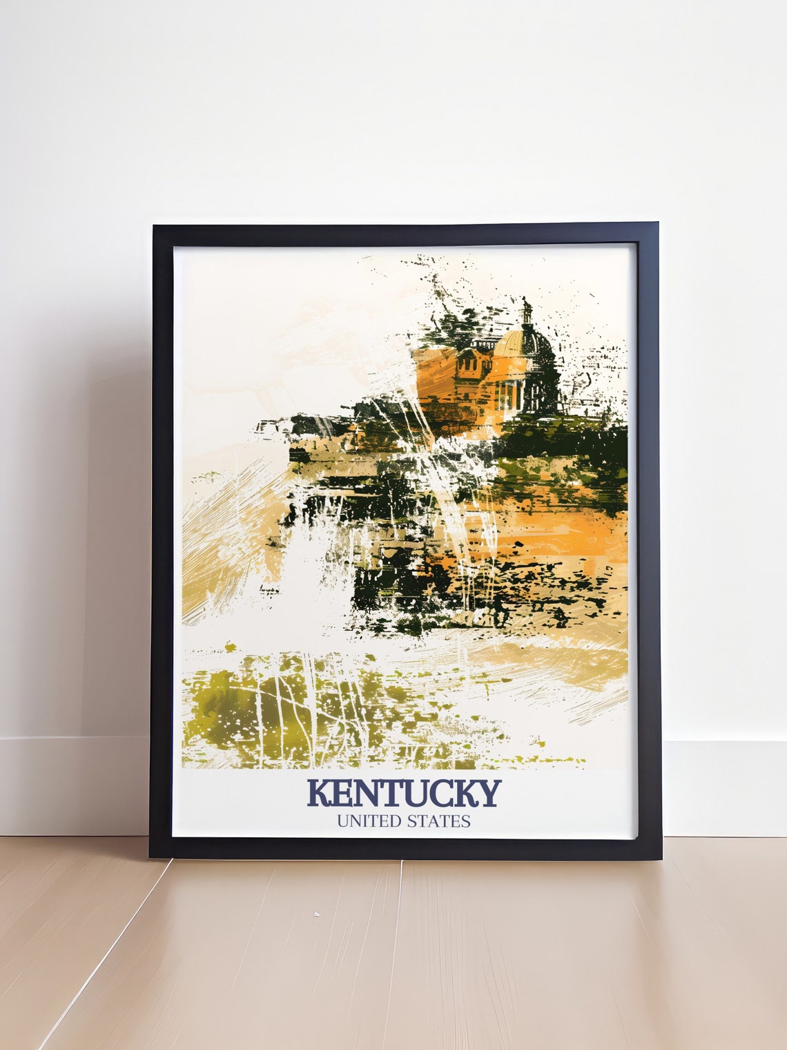 Kentucky State Capitol Golden Watercolor Abstract Travel Poster - Image 4