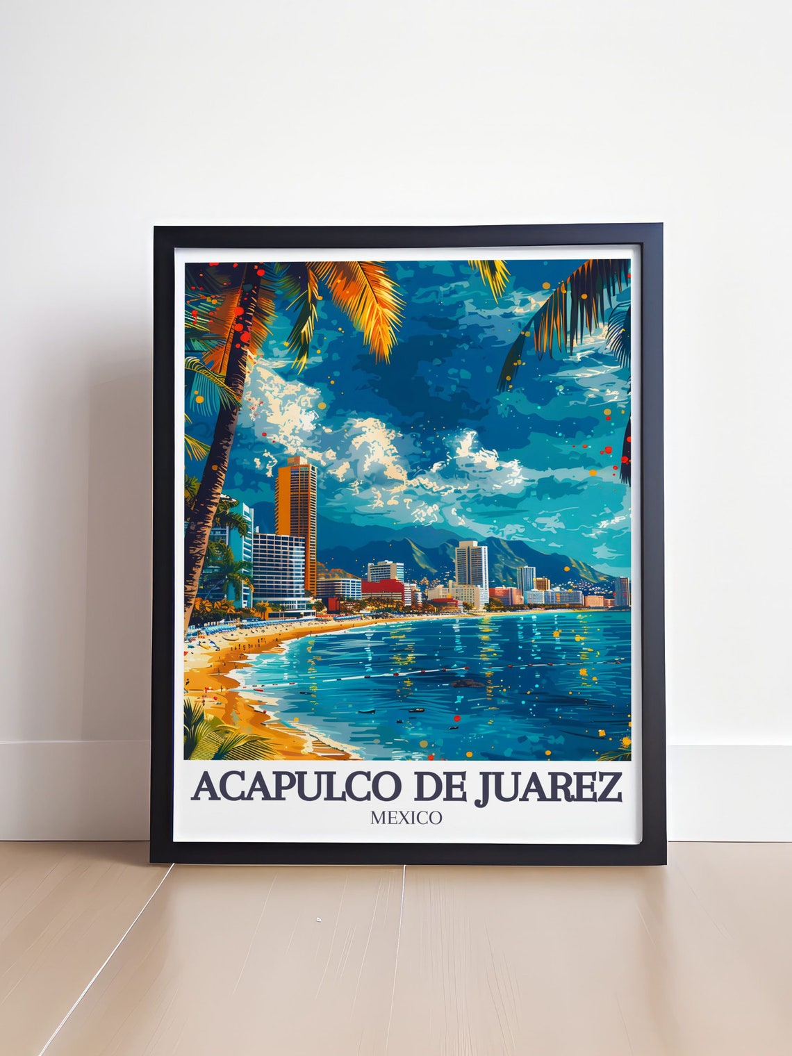 Acapulco Mexico Bay Sunny City Beach Palms Retro Travel Poster - Image 4