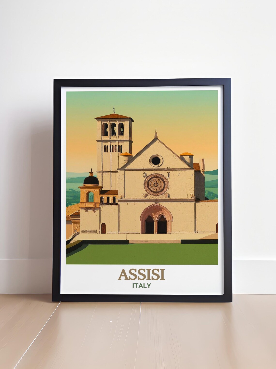 Assisi Italy Basilica Saint Francis Sunset Facade Travel Poster - Image 4