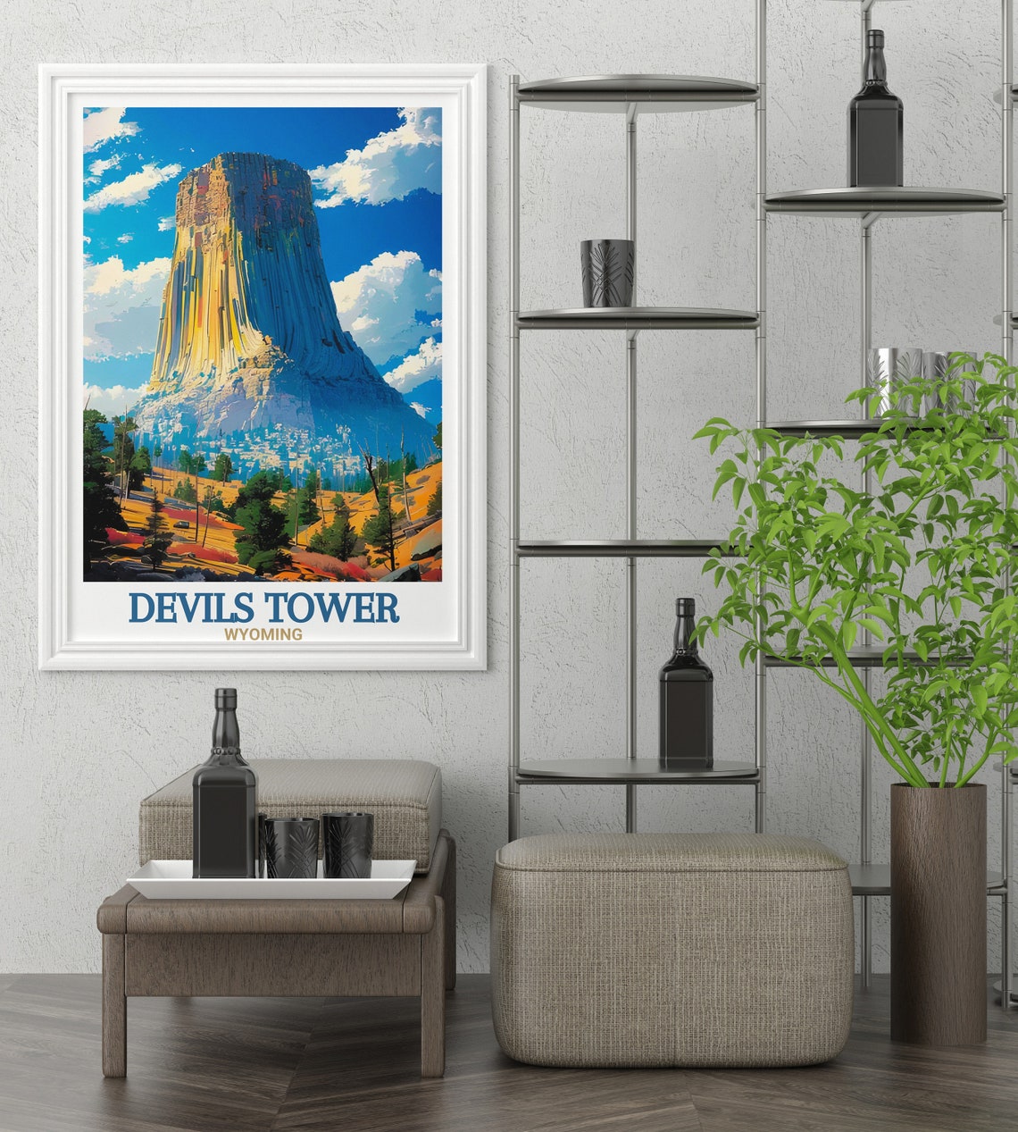 Devils Tower Wyoming National Monument Rock Column Sunset Poster - Image 3