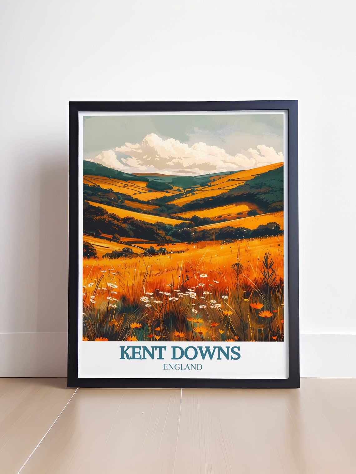 Kent Downs England Golden Wildflower Meadow Hills Autumn Poster - Image 4