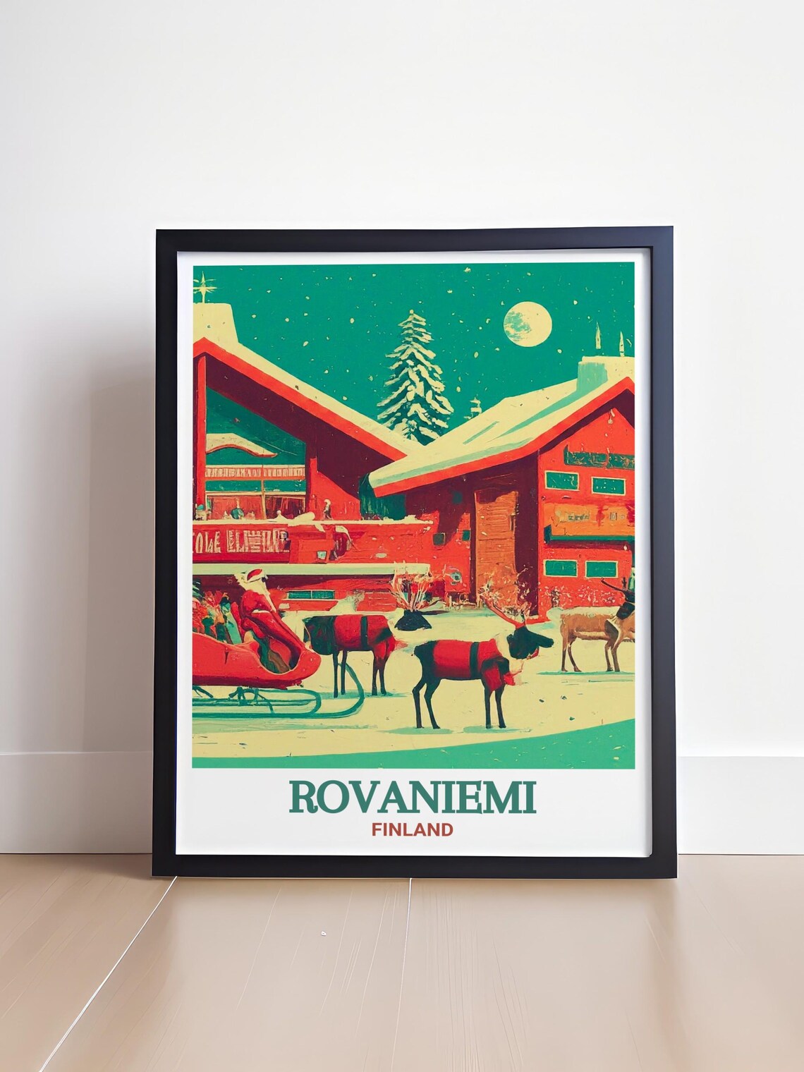 Rovaniemi Finland Poster with Santa Claus Sleigh and Reindeer Snow - Image 4