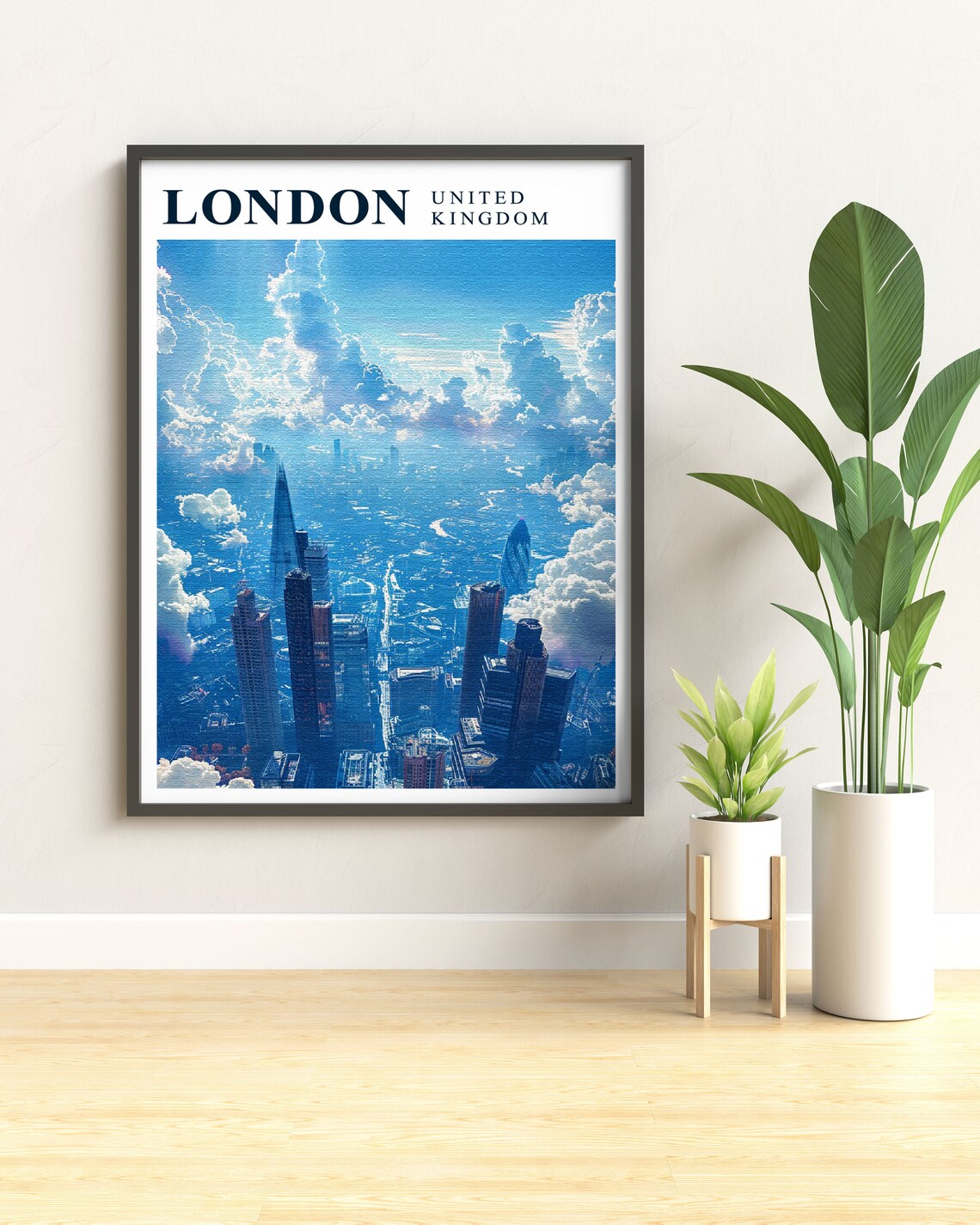 London United Kingdom Skyline Above Clouds Shard Aerial Travel Poster - Image 2